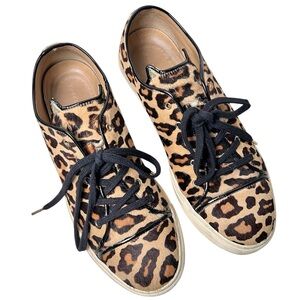 Charlotte Olympia Beige/Brown Leopard Print Calf Hair Purrfect Low Top Sneakers